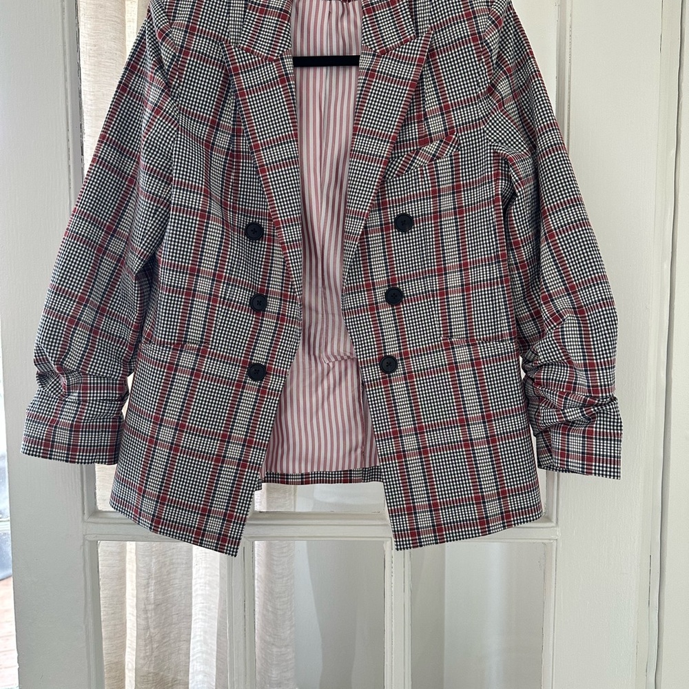 Plaid Double-Breasted Blazer